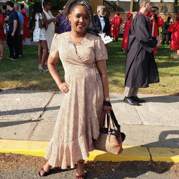 Women's Summer Wrap Maxi Dress Casual Boho Floral V Neck Short Sleeve Ruffle Hem - Picture 4 of 4